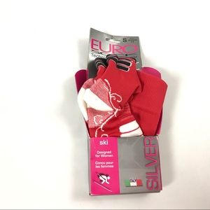Euro Women Silver Ski Socks Size S 5-8 Red